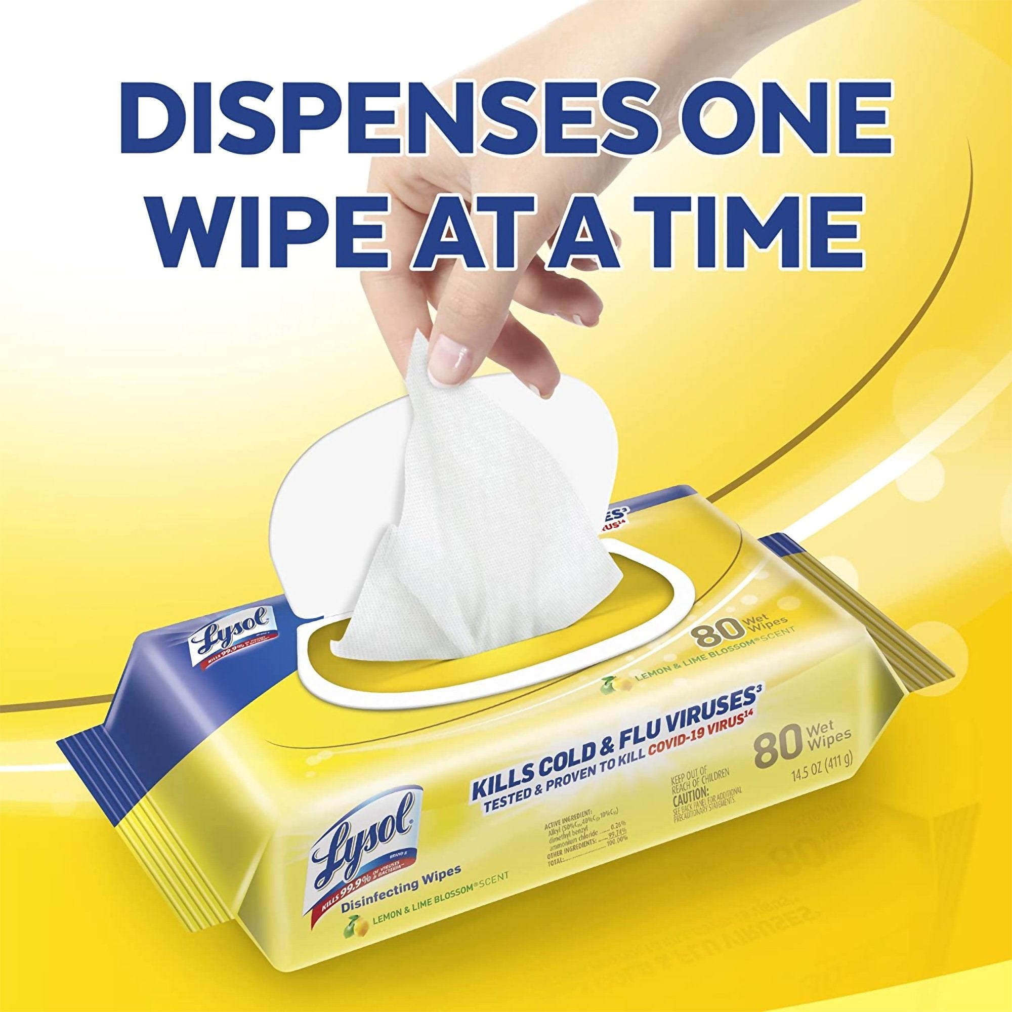 Lysol® Surface Disinfectant Cleaner Premoistened Manual Pull Wipe 80 Count Soft Pack Lemon Lime Blossom Scent NonSterile