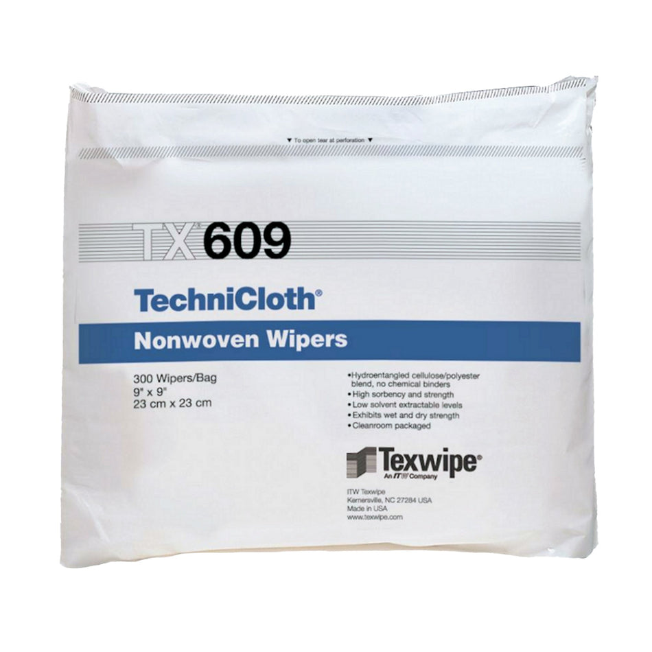 Cleanroom Wipe TexWipe® TechniCloth® ISO Class 6-7 White NonSterile Cellulose / Polyester 9 X 9 Inch Disposable