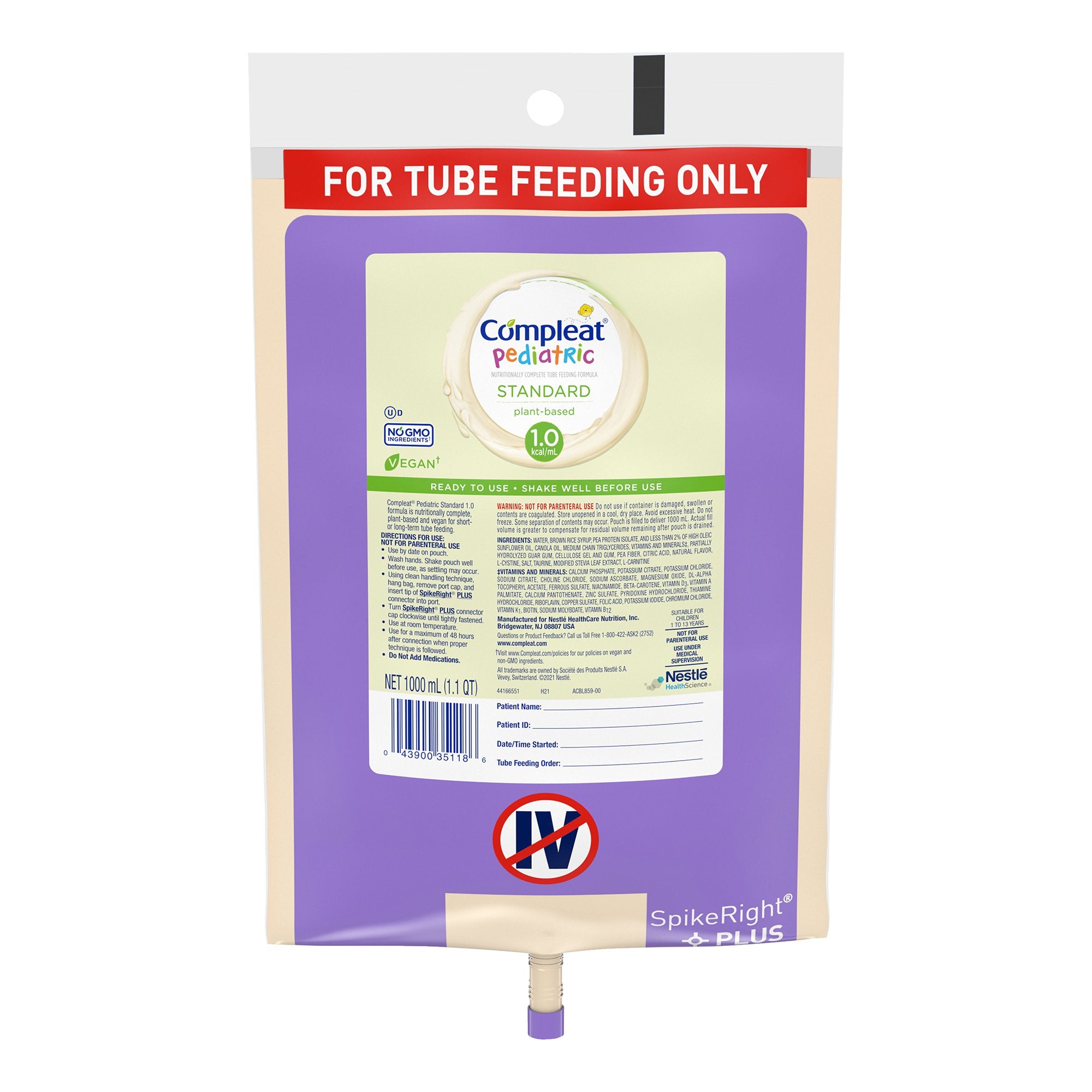 Pediatric Tube Feeding Formula Compleat® Pediatric Standard 1.0 Vanilla Flavor 1000 mL Bag Liquid Plant Based