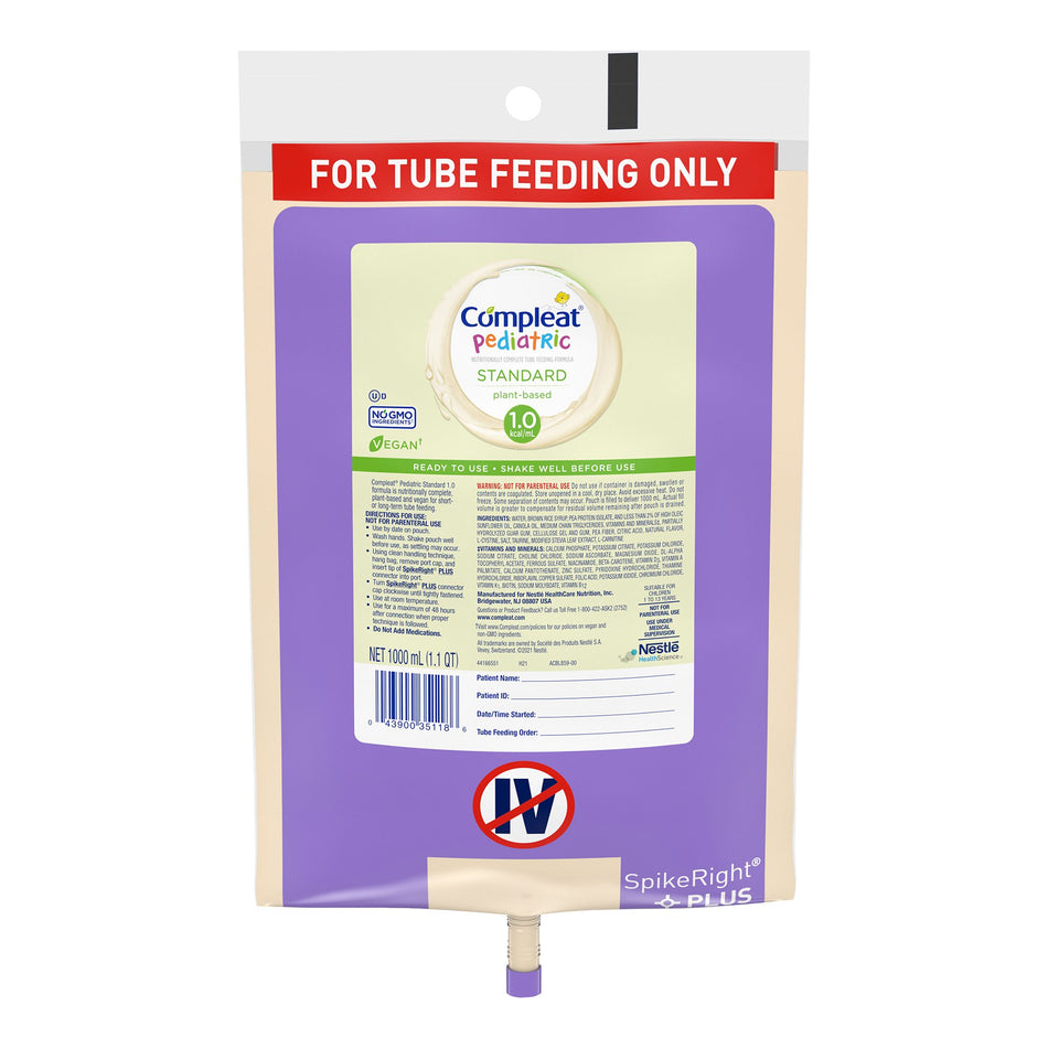 Pediatric Tube Feeding Formula Compleat® Pediatric Standard 1.0 Vanilla Flavor 1000 mL Bag Liquid Plant Based