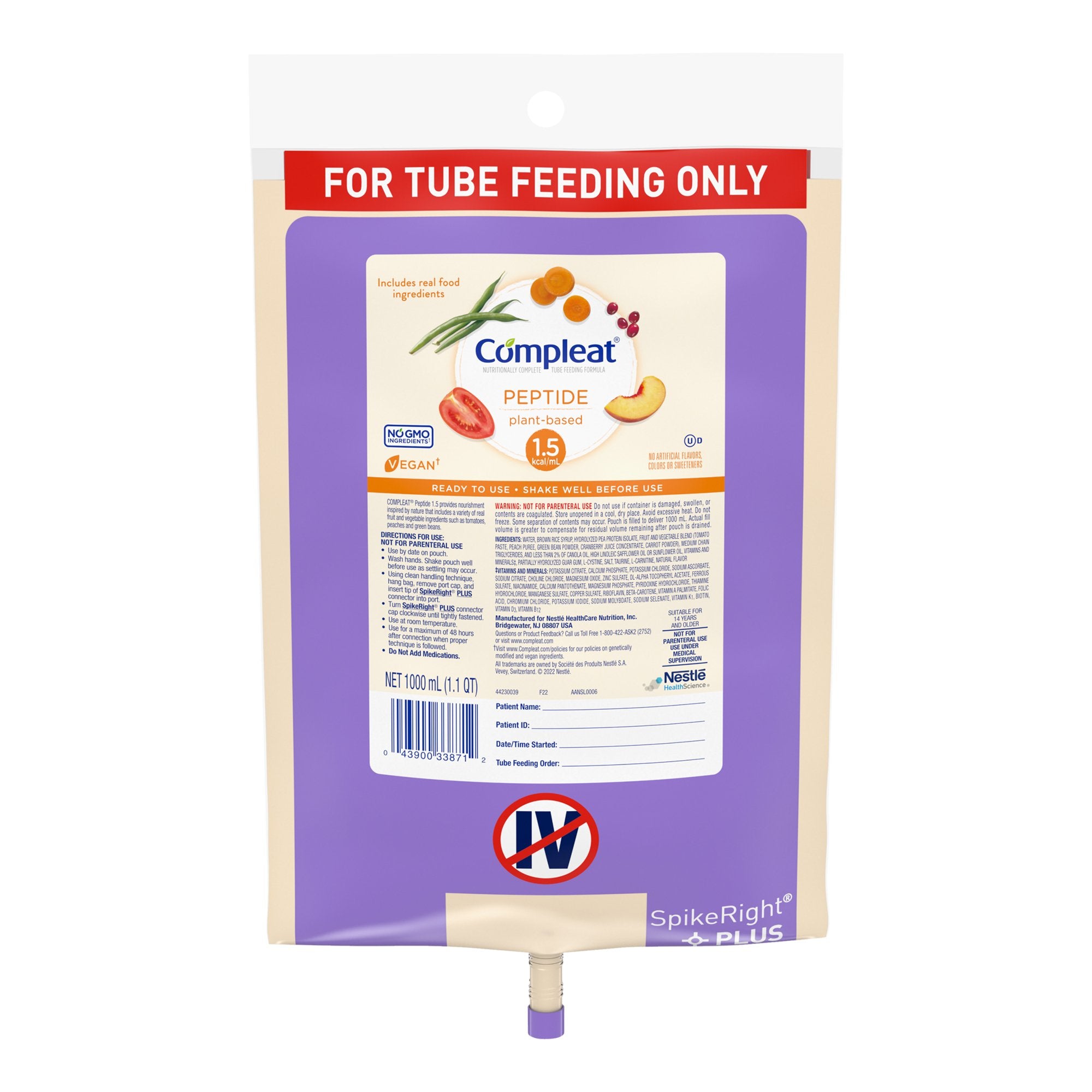 Pediatric Tube Feeding Formula Compleat® Pediatric Peptide 1.5 Vegetable / Fruit Medley Flavor 1000 mL Bag Liquid Real Food Ingredients