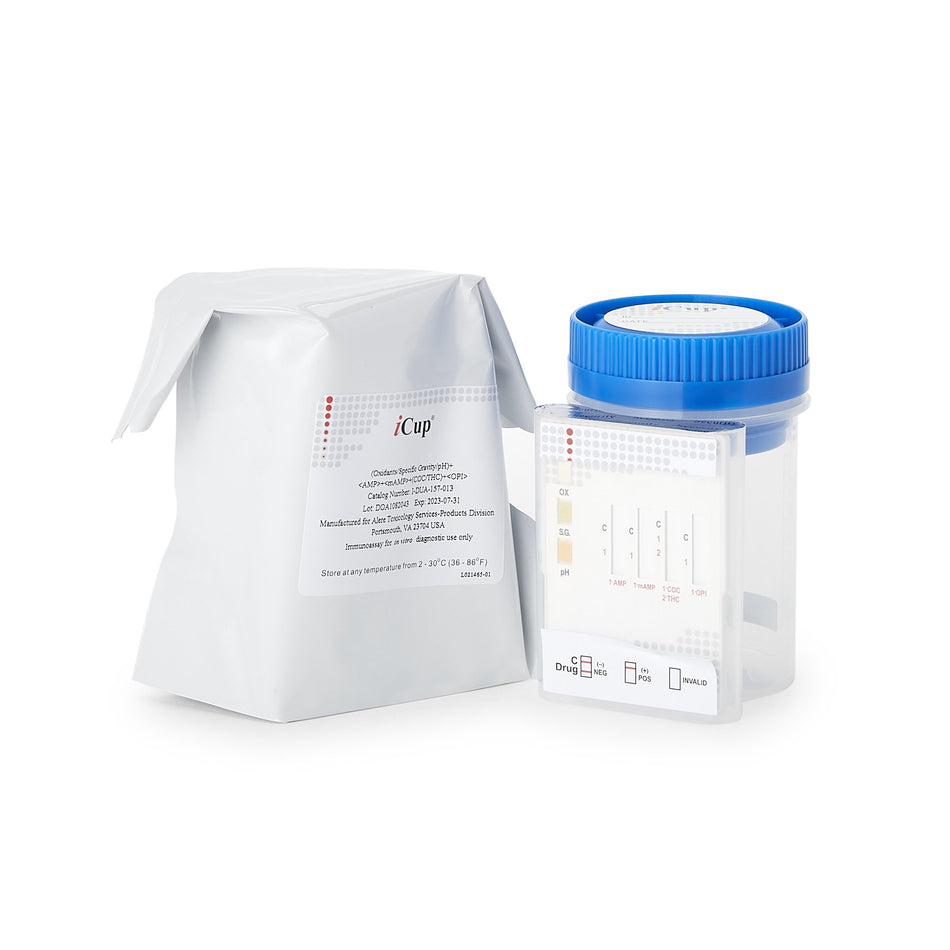 Drugs of Abuse Test Kit iCup® A.D. AMP, COC, mAMP/MET, OPI, THC (OX, pH, SG) 25 Tests CLIA Non-Waived