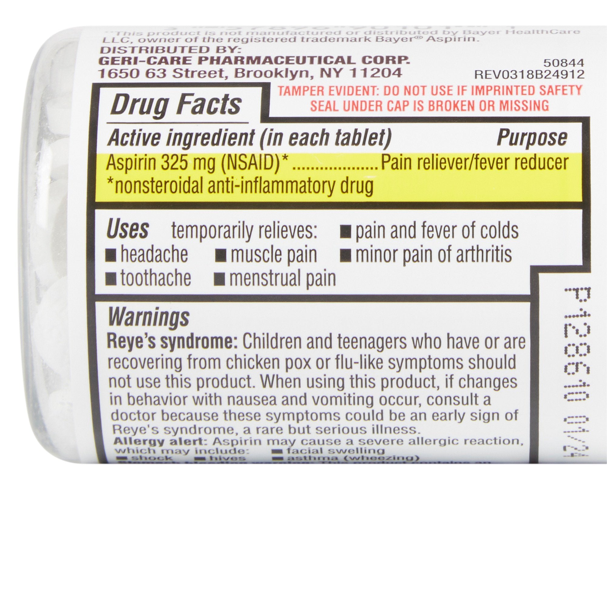 Pain Relief McKesson Brand 325 mg Strength Aspirin Tablet 100 per Bottle