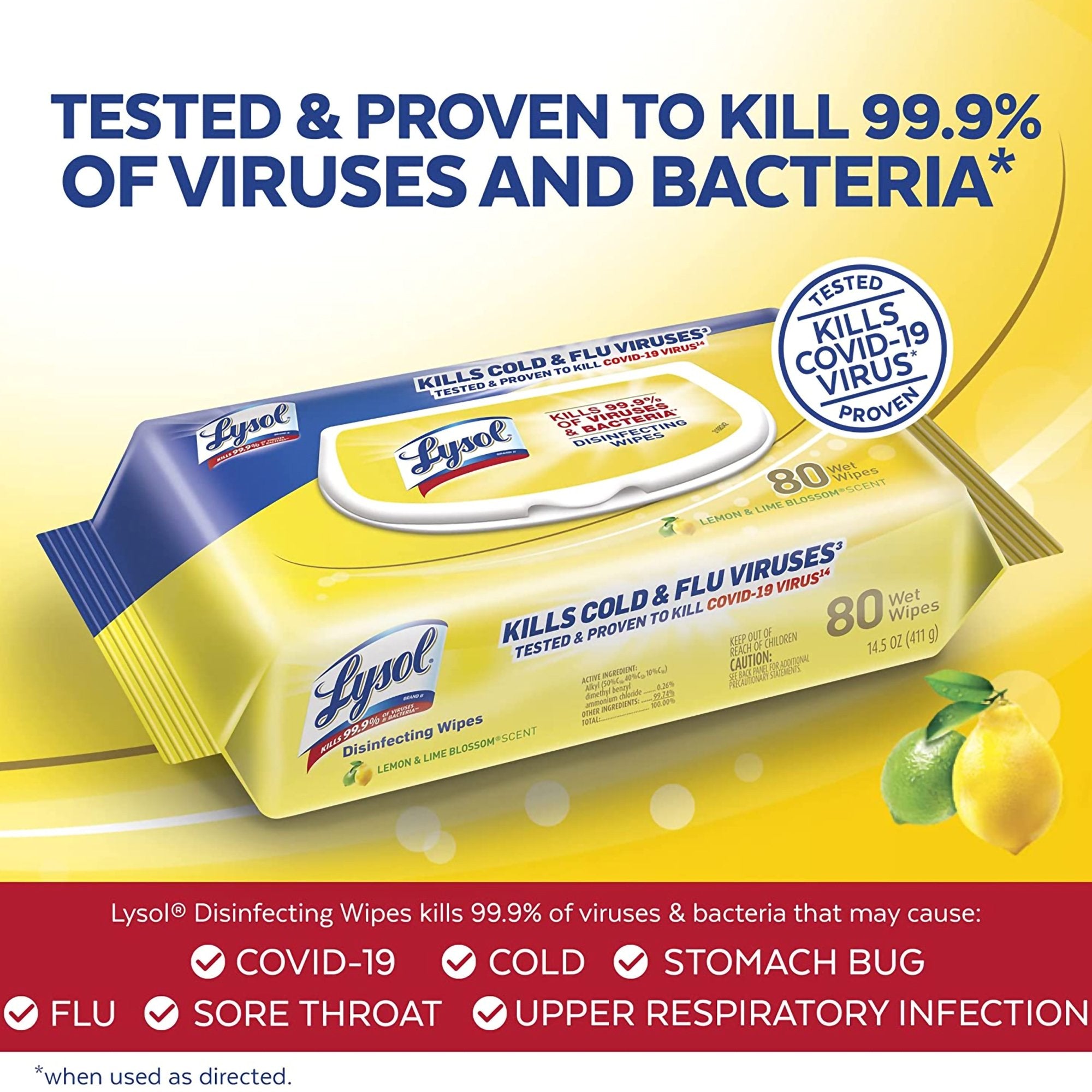 Lysol® Surface Disinfectant Cleaner Premoistened Manual Pull Wipe 80 Count Soft Pack Lemon Lime Blossom Scent NonSterile