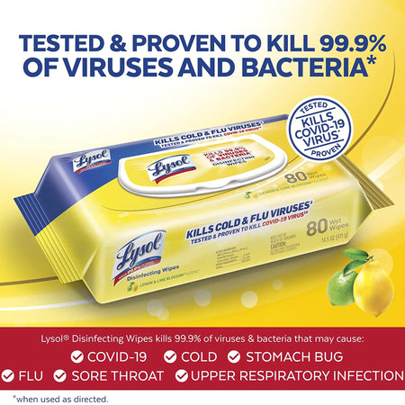 Lysol® Surface Disinfectant Cleaner Premoistened Manual Pull Wipe 80 Count Soft Pack Lemon Lime Blossom Scent NonSterile