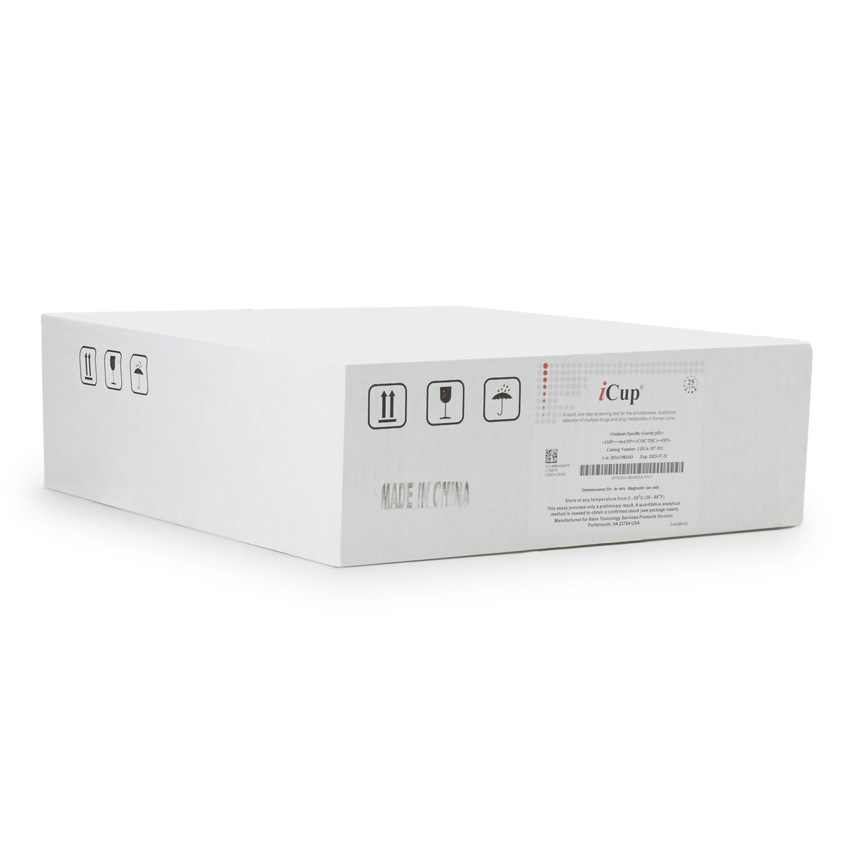 Drugs of Abuse Test Kit iCup® A.D. AMP, COC, mAMP/MET, OPI, THC (OX, pH, SG) 25 Tests CLIA Non-Waived