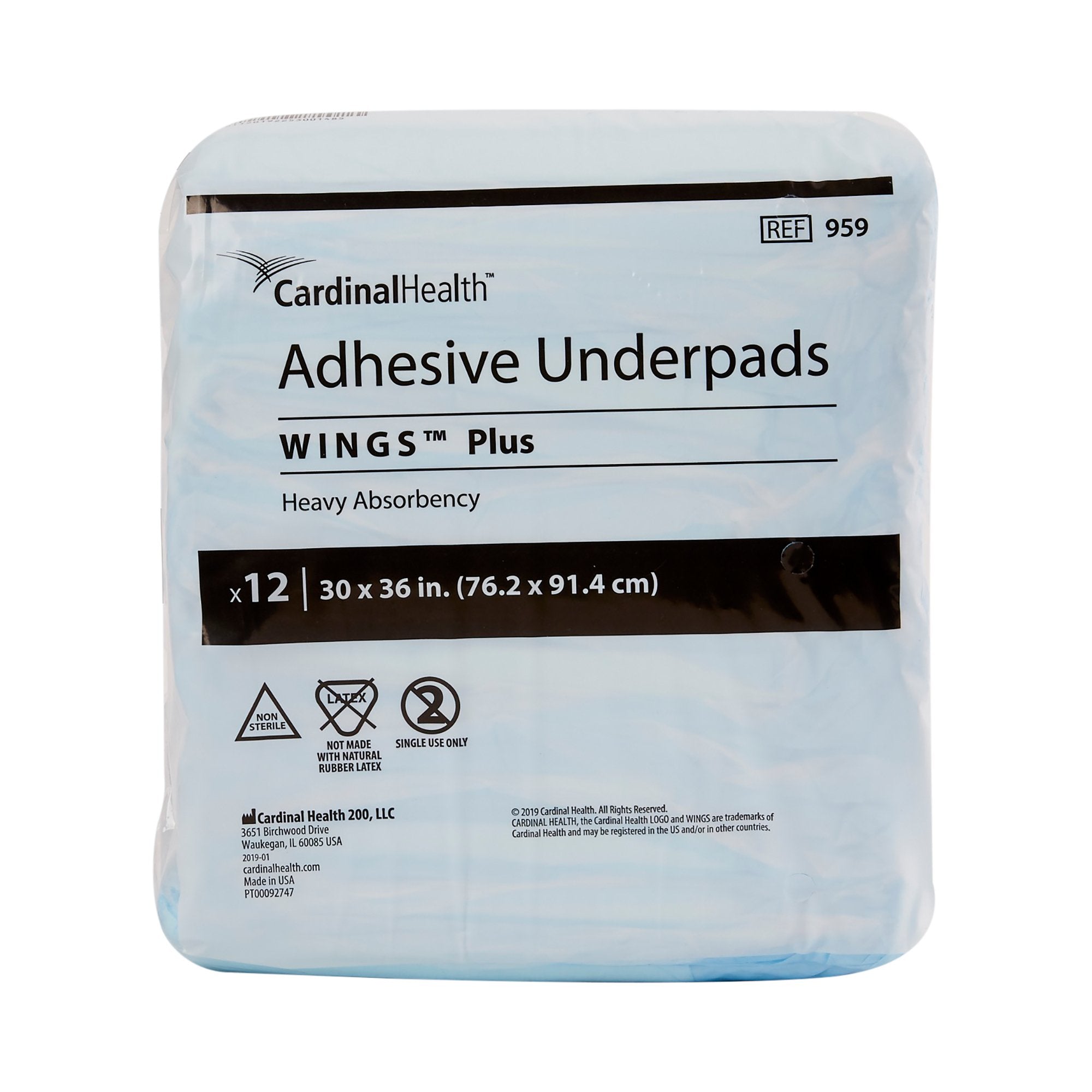 Disposable Underpad Wings™ Plus 30 X 36 Inch Fluff / Polymer Heavy Absorbency