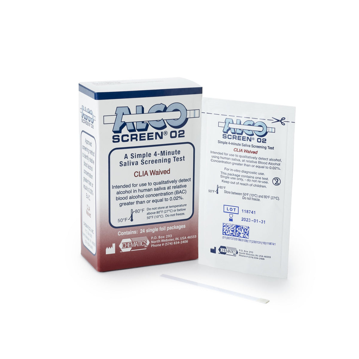 Drugs of Abuse Test Kit Alco-Screen® .02 Alcohol Screen 24 Tests CLIA Waived