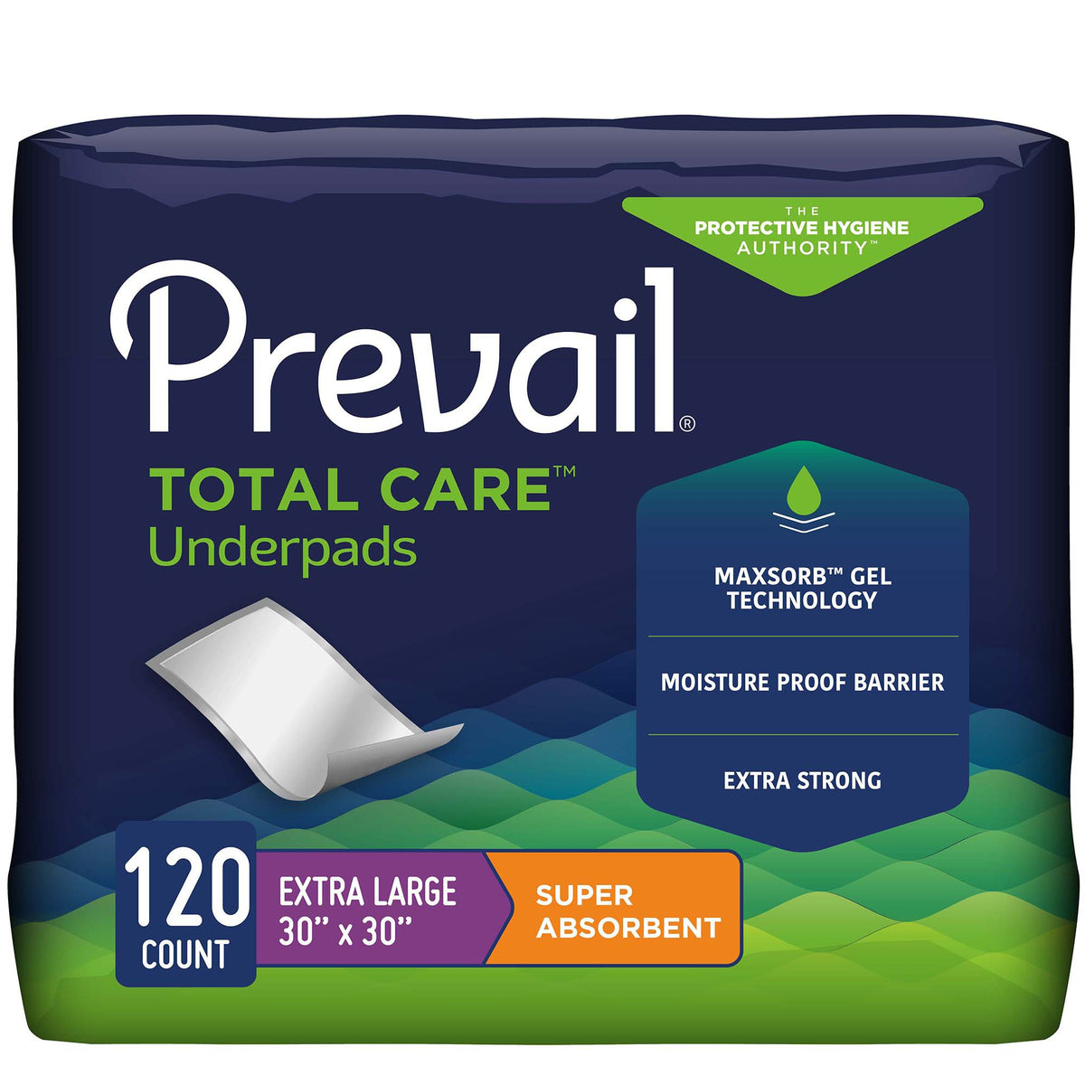 Disposable Underpad Prevail® Total Care™ 30 X 30 Inch Polymer Heavy Absorbency