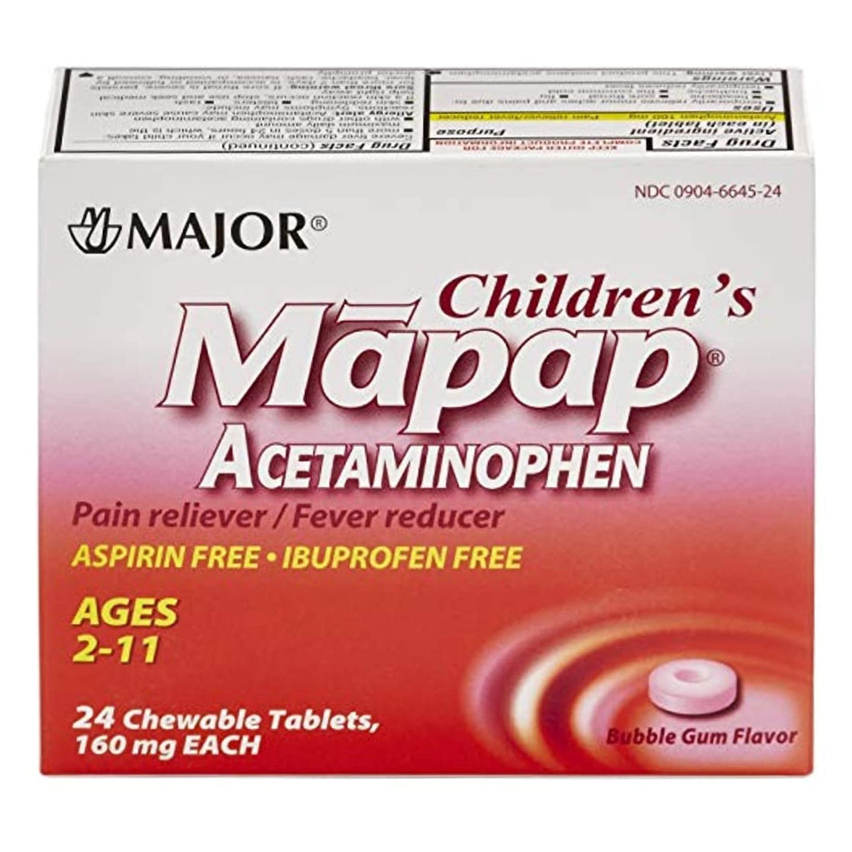 Children's Pain Relief Major® 160 mg Strength Acetaminophen Chewable Tablet 24 per Box