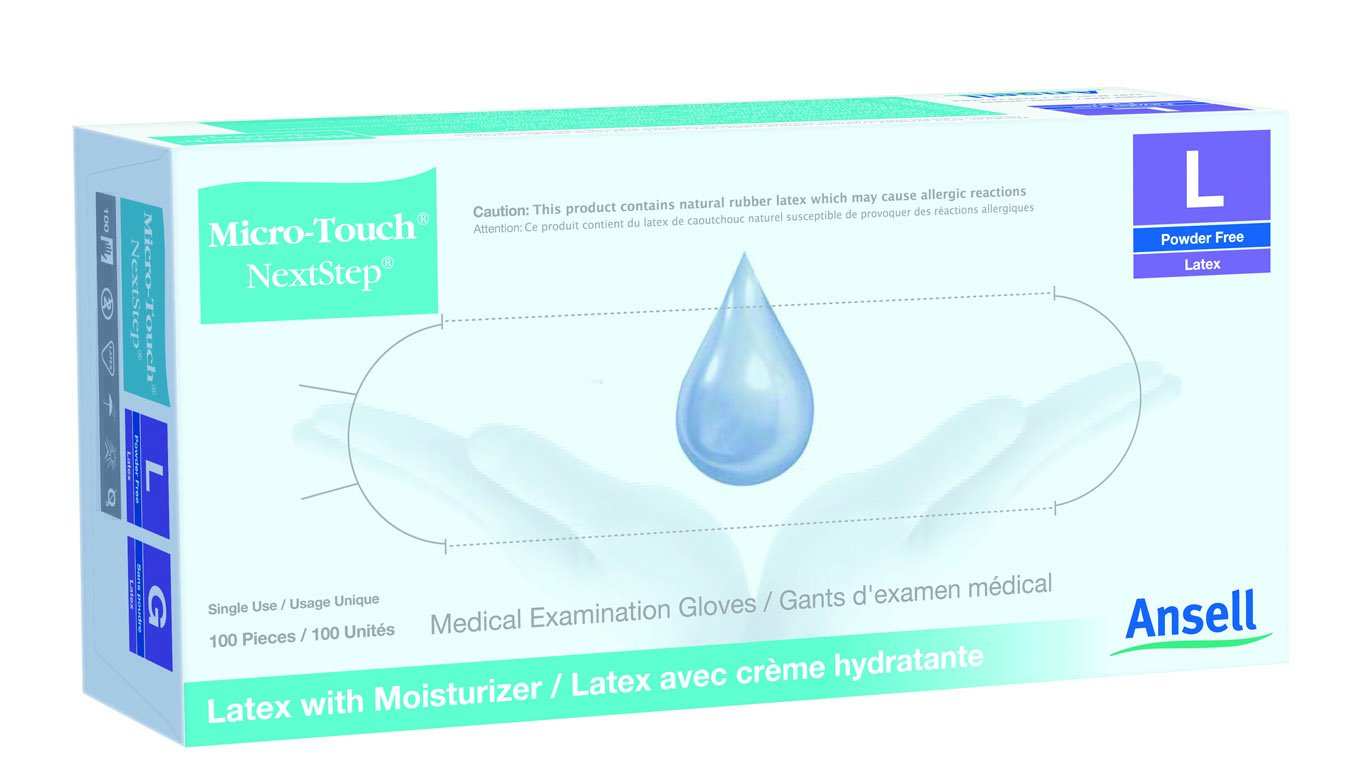 Exam Glove Micro-Touch® NextStep® Large NonSterile Latex Standard Cuff Length Fully Textured Green Not Rated
