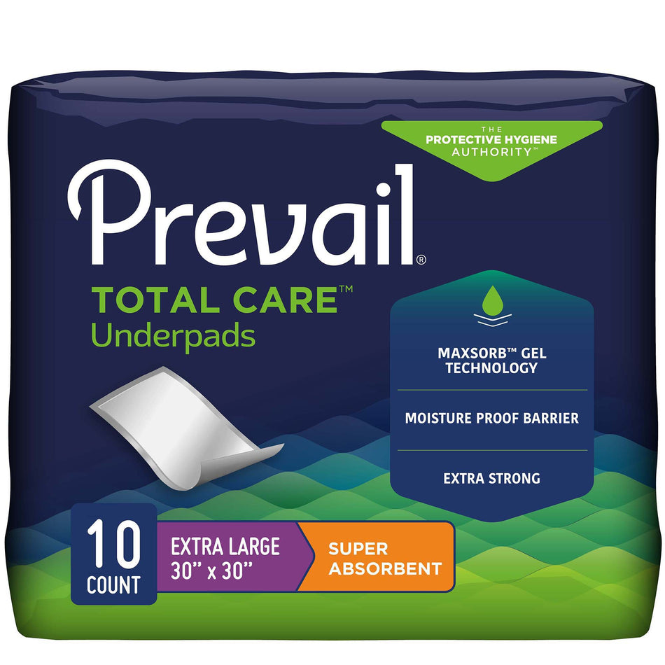 Disposable Underpad Prevail® Total Care™ 30 X 30 Inch Polymer Heavy Absorbency