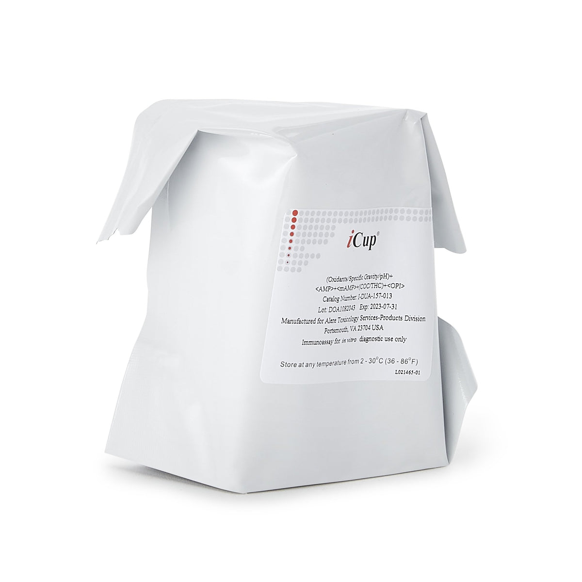 Drugs of Abuse Test Kit iCup® A.D. AMP, COC, mAMP/MET, OPI, THC (OX, pH, SG) 25 Tests CLIA Non-Waived
