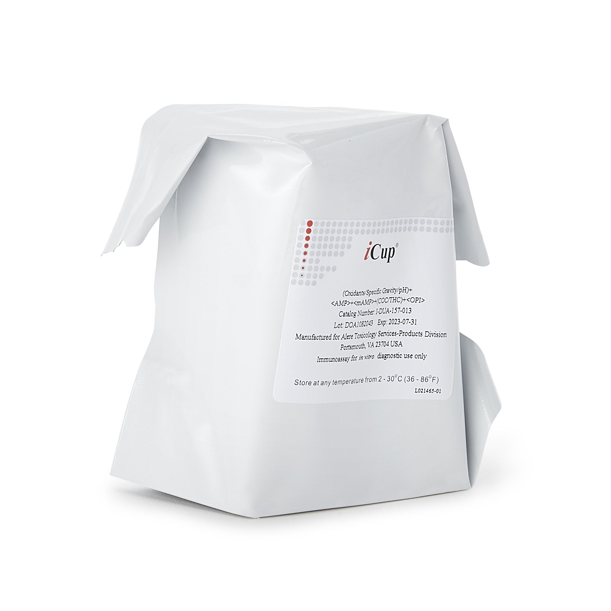 Drugs of Abuse Test Kit iCup® A.D. AMP, COC, mAMP/MET, OPI, THC (OX, pH, SG) 25 Tests CLIA Non-Waived