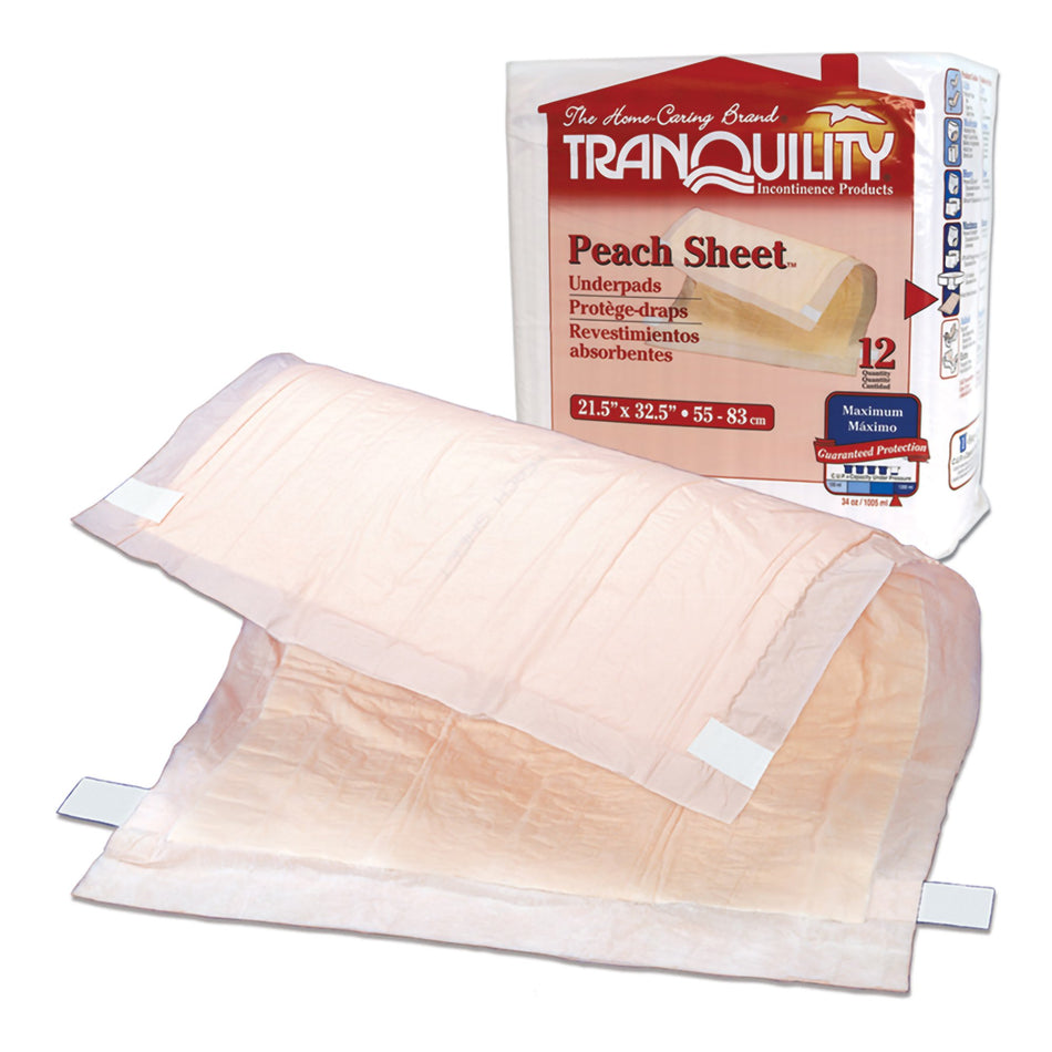 Disposable Underpad Tranquility® Peach Sheet 21-1/2 X 32-1/2 Inch Super Absorbent Polymer Heavy Absorbency
