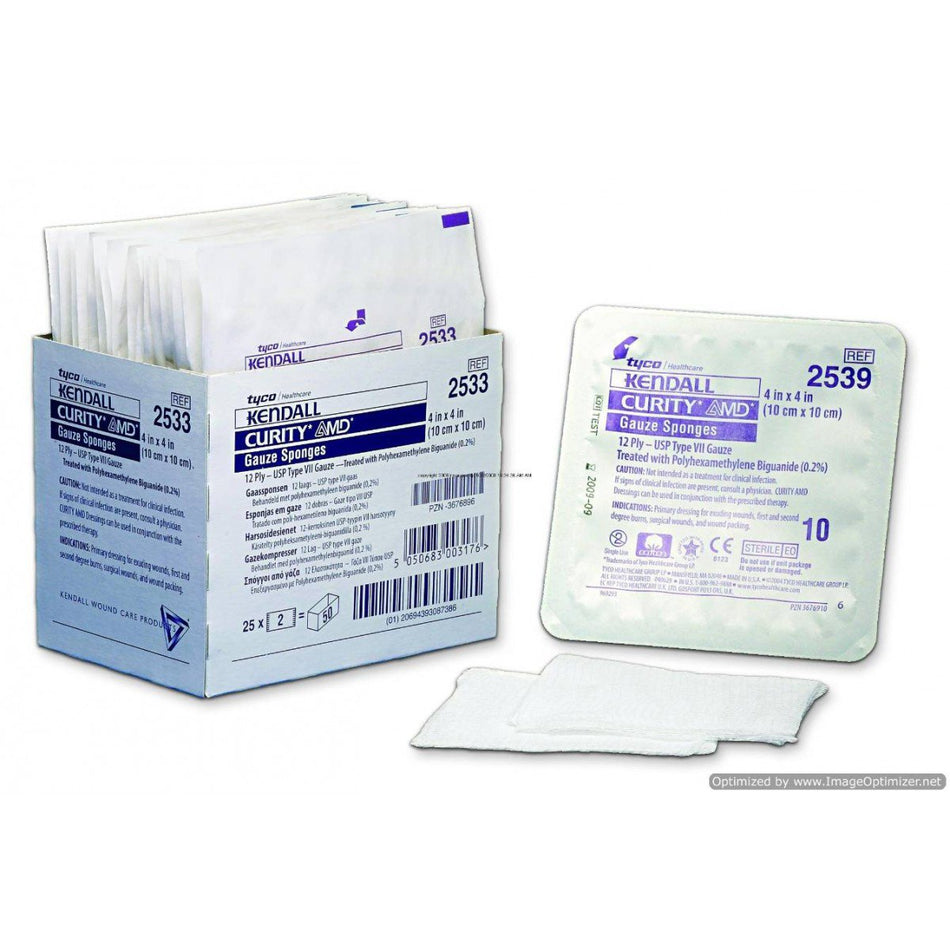 Gauze Sponge Curity™ AMD™ 4 X 4 Inch 2 per Pack Sterile 12-Ply PHMB Square