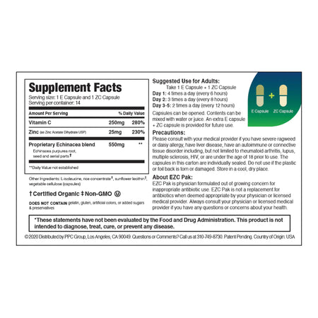 Vitamin and Mineral Supplement EZC Pak™ Echinacea / Zinc / Ascorbic Acid Capsule 28 per Box