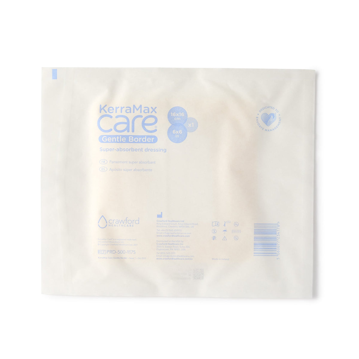 Super Absorbent Dressing KerraMax Care® Gentle Border 6 X 6 Inch Square