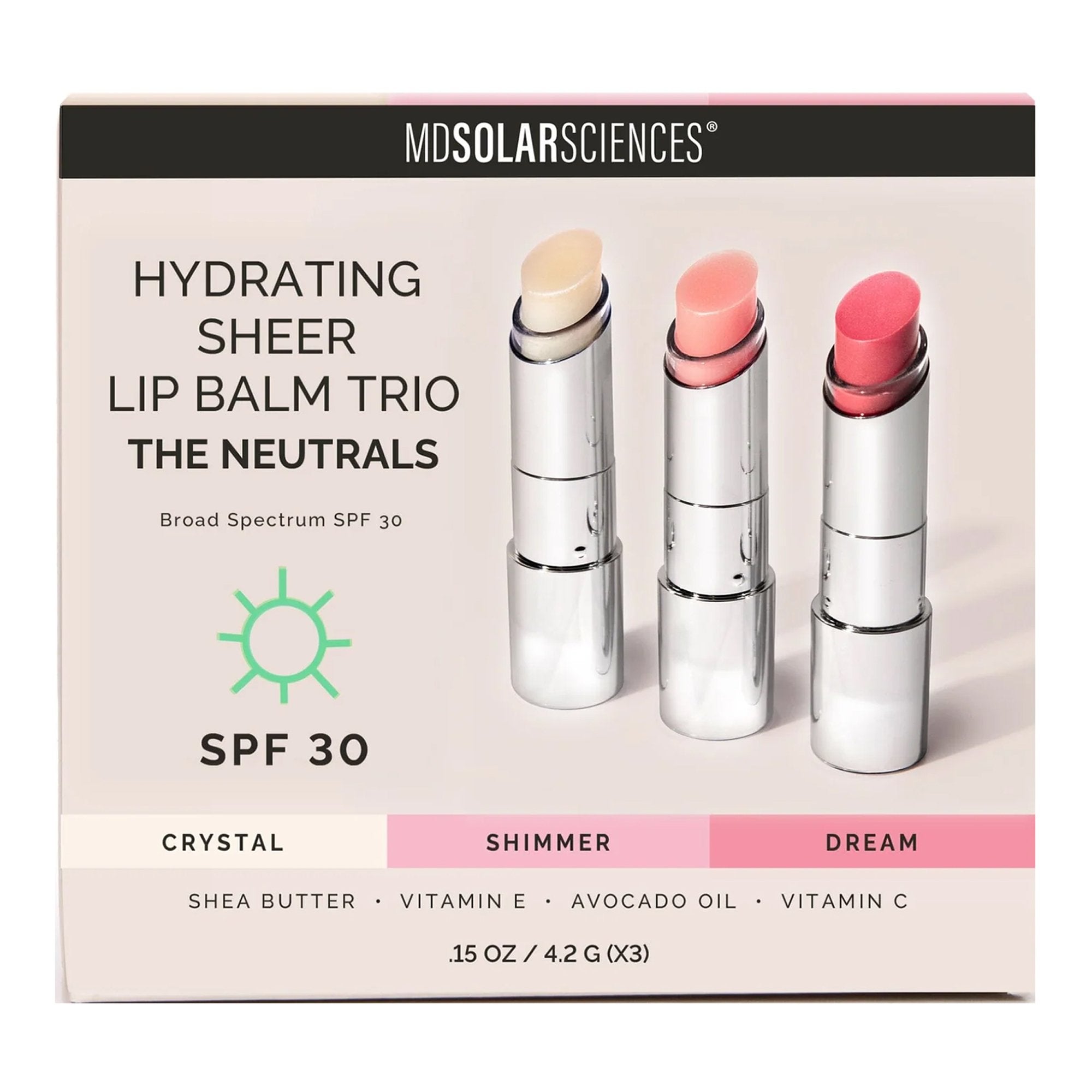 Lip Balm Set with Sunscreen MDSolarsciences™ Hydrating Sheer Lip Balm Neutrals Trio SPF 30 0.15 oz. Tube