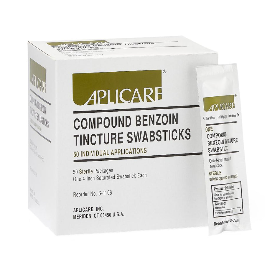 Impregnated Swabstick Aplicare® 60 to 90% Strength Ethyl Alcohol / Compound Benzoin Tincture Individual Packet Sterile